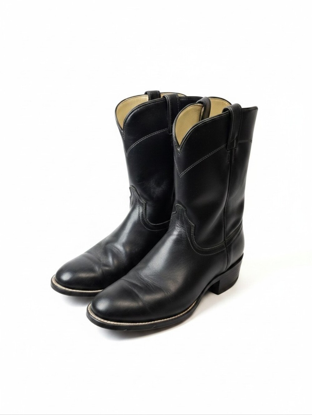 Vintage USA Laredo Roper Cowboy Boots Black Leather Western Boots Men's 10D